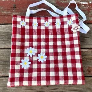 Red Gingham Daisy Tote Bag & Keychain